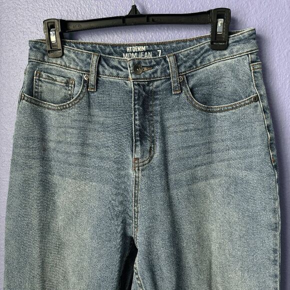 HT Denim Mom Jean Tapered Leg Light Wash High Rise 7 90s Style Cotton Relaxed - Picture 7 of 7